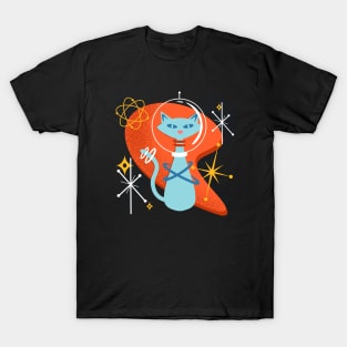 Atomic Funny Space Cat in Cosmic Mid Century Modern Vintage Style T-Shirt